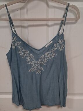Blu Pepper Light Denim Blue Embroidered V-Neck Camisole